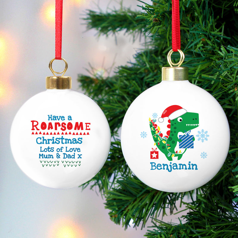 Personalised Dinosaur 'Have a Roarsome Christmas' Bauble