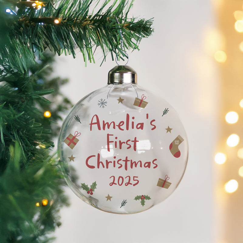 Personalised First Christmas Glass Bauble