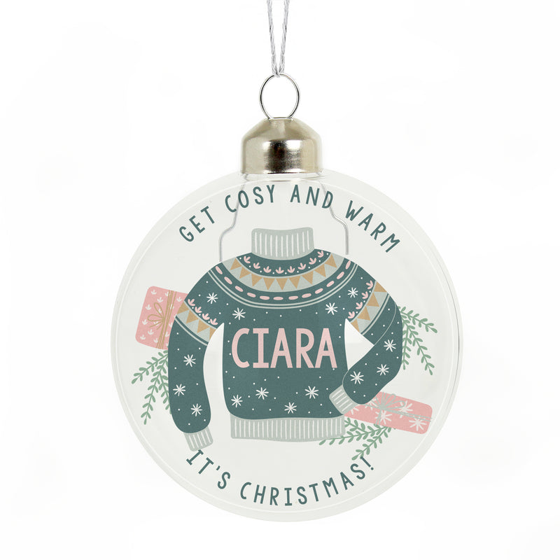 Personalised Cosy Christmas Glass Bauble