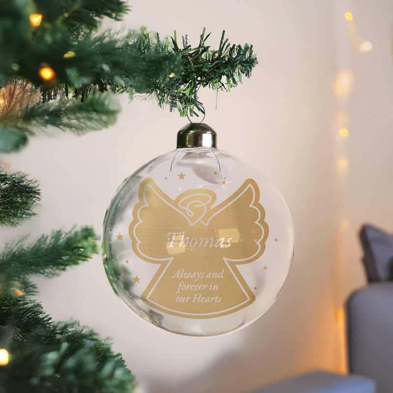 Personalised Gold Angel Name Only Glass Bauble