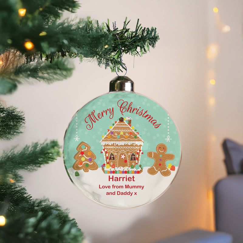 Personalised Gingerbread House Christmas Glass Bauble