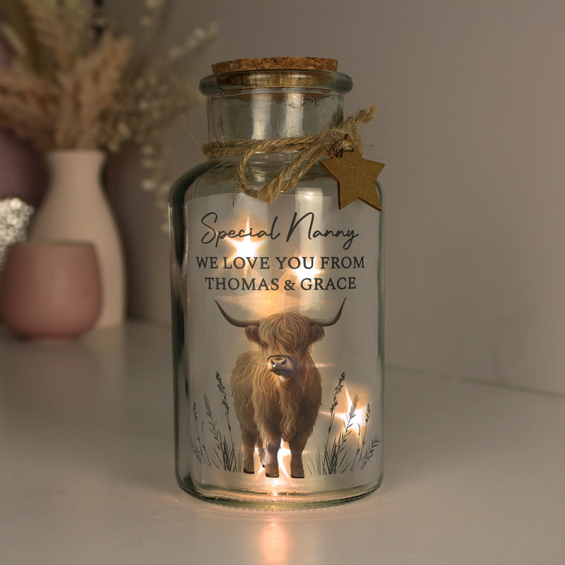 Personalised Highland Cow LED Light Up Jar