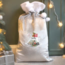Personalised Rocking Horse Luxury Silver Grey Pom Pom Sack
