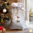 Personalised Rocking Horse Luxury Silver Grey Pom Pom Sack