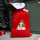 Personalised Christmas Penguin Luxury Pom Pom Red Sack
