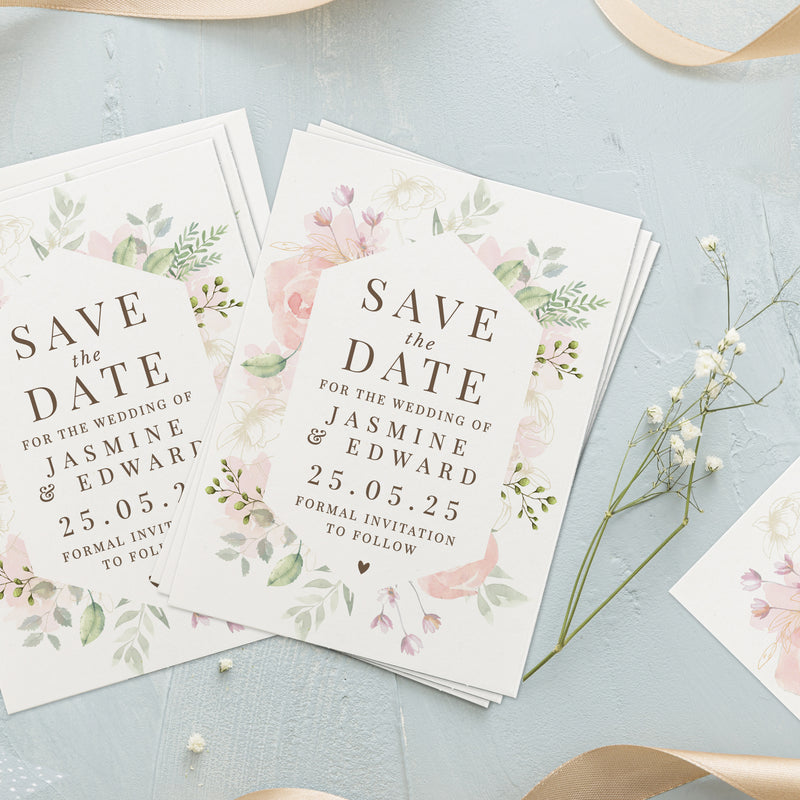 Personalised Floral Wedding Save the Dates Pack of 36