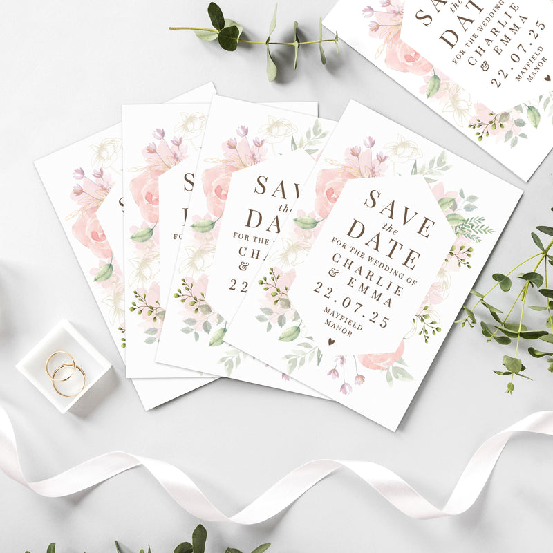 Personalised Floral Wedding Save the Dates Pack of 36