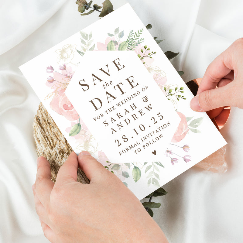 Personalised Floral Wedding Save the Dates Pack of 36