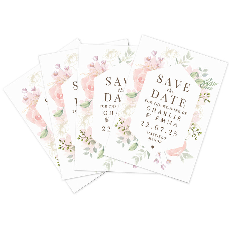 Personalised Floral Wedding Save the Dates Pack of 36