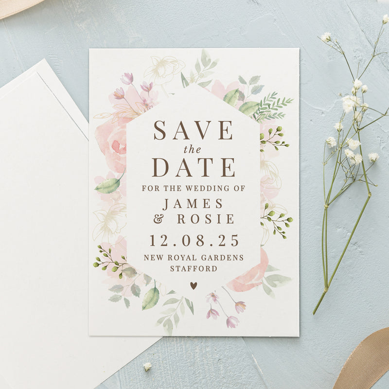 Personalised Floral Wedding Save the Dates Pack of 36
