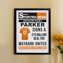 Personalised Football News Black Poster Frame