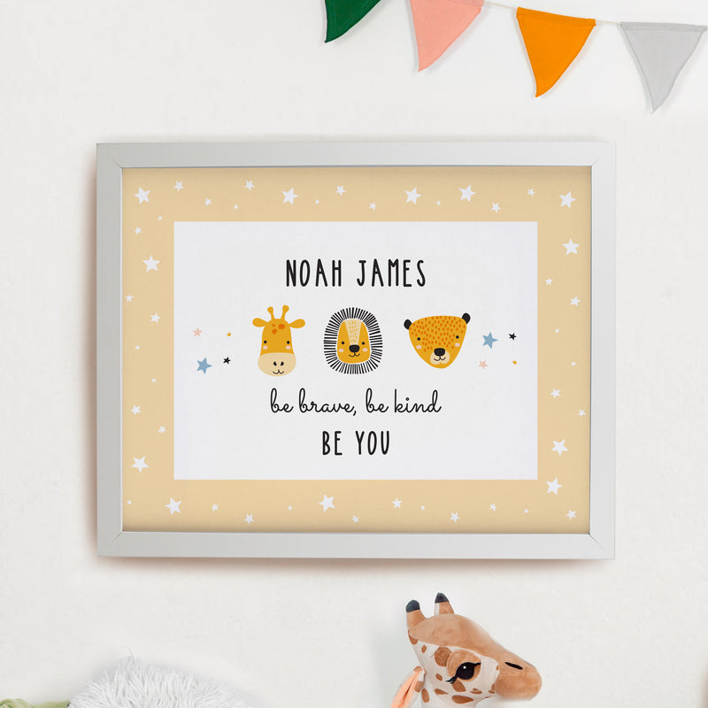 Personalised Scandi Animals White Poster Frame