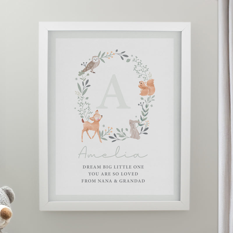 Personalised Woodland Initial White Poster Frame