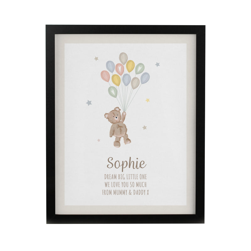 Personalised Teddy Balloon Black Poster Frame