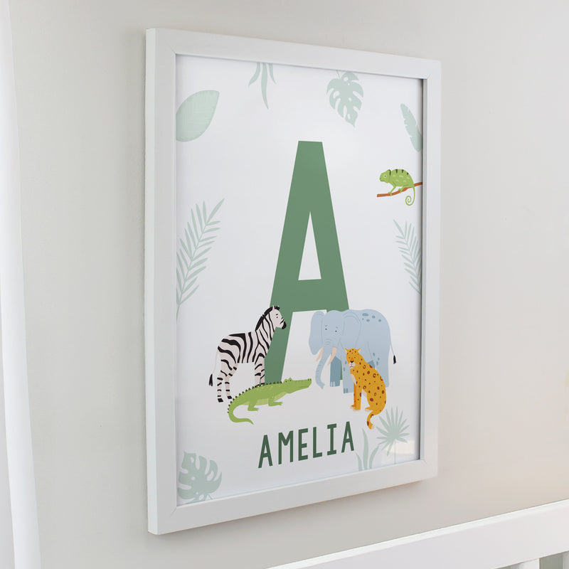 Personalised Animal Initial White Poster Frame