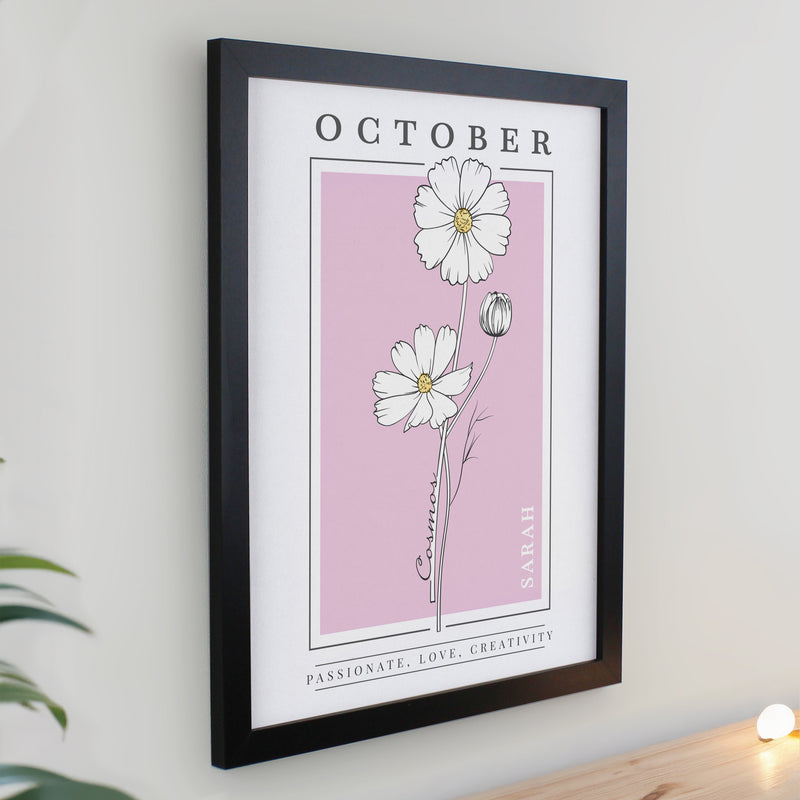 Personalised Birth Flower Black Poster Frame