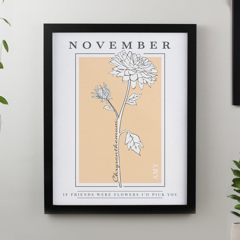 Personalised Birth Flower Black Poster Frame