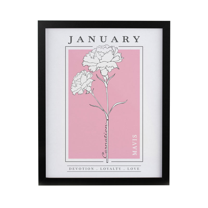Personalised Birth Flower Black Poster Frame
