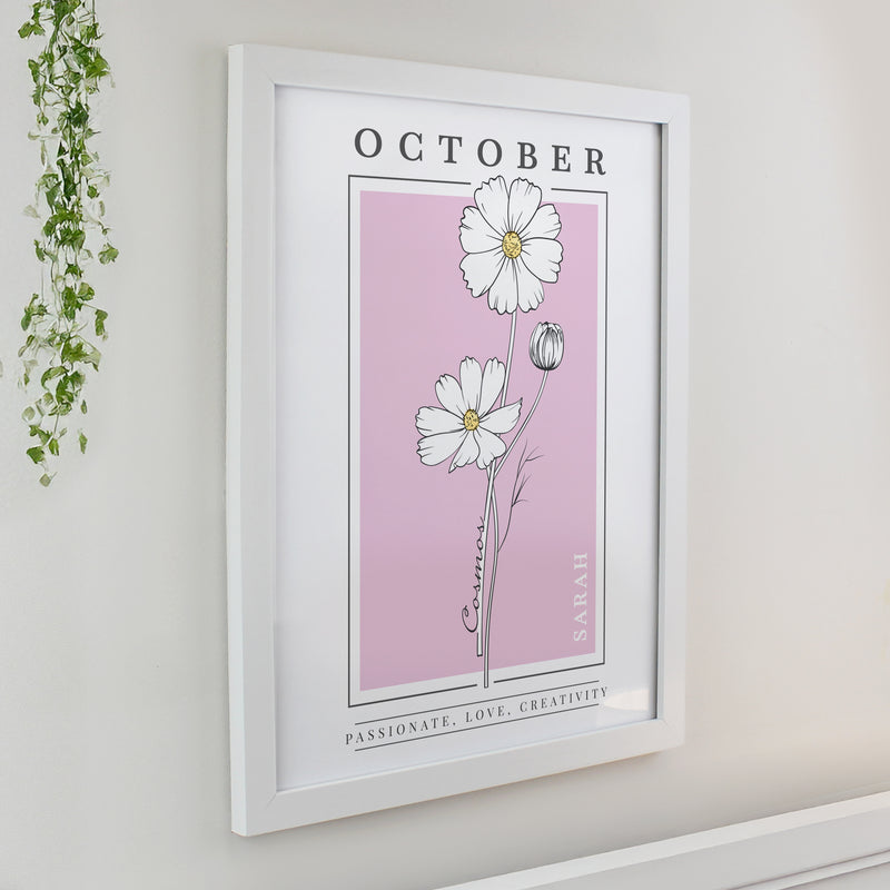 Personalised Birth Flower White Poster Frame