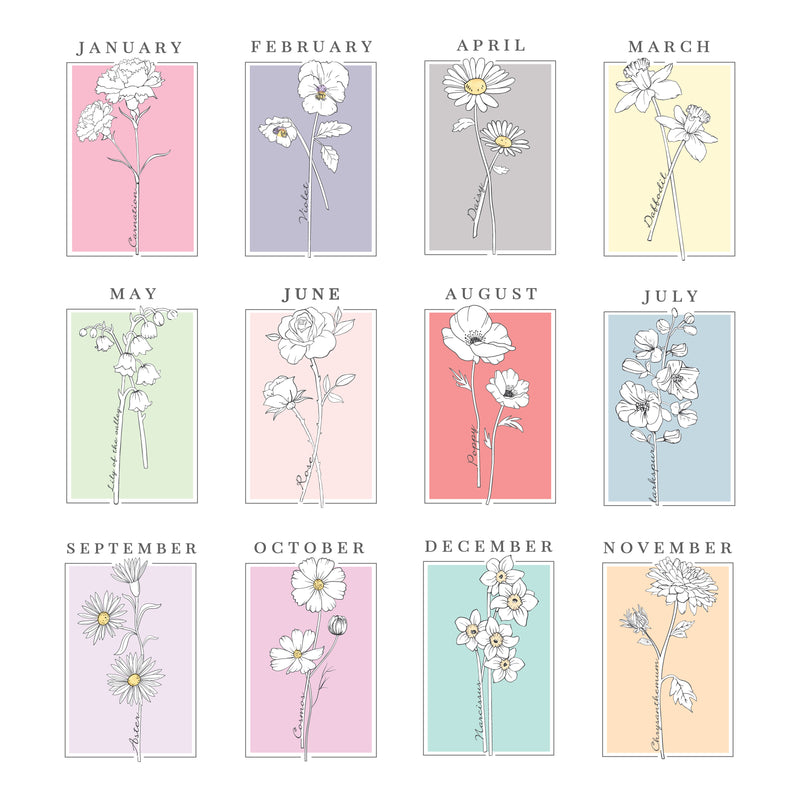 Personalised Birth Flower White Poster Frame