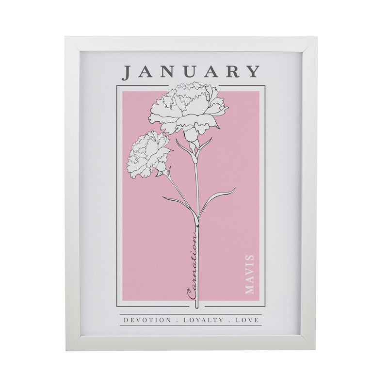 Personalised Birth Flower White Poster Frame