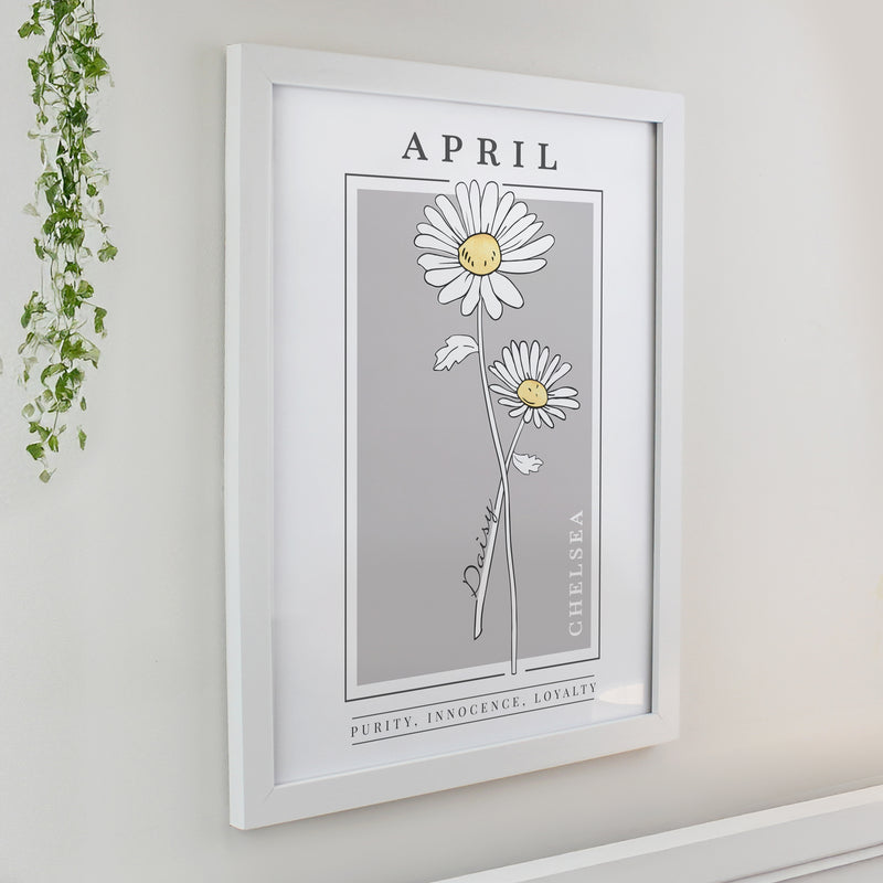 Personalised Birth Flower White Poster Frame