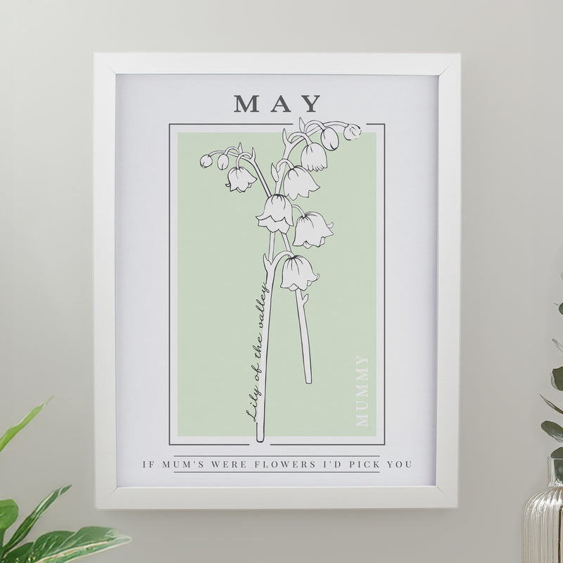 Personalised Birth Flower White Poster Frame
