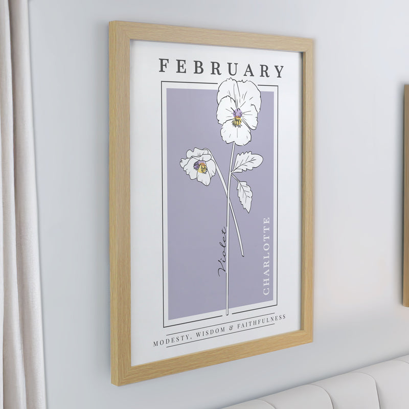Personalised Birth Flower Oak Poster Frame