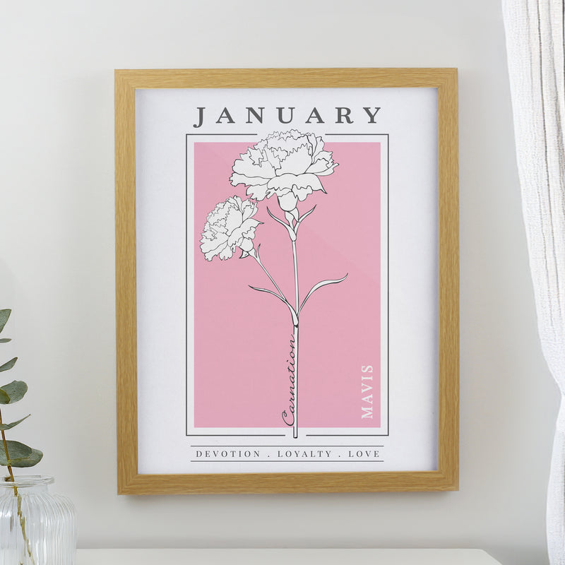 Personalised Birth Flower Oak Poster Frame