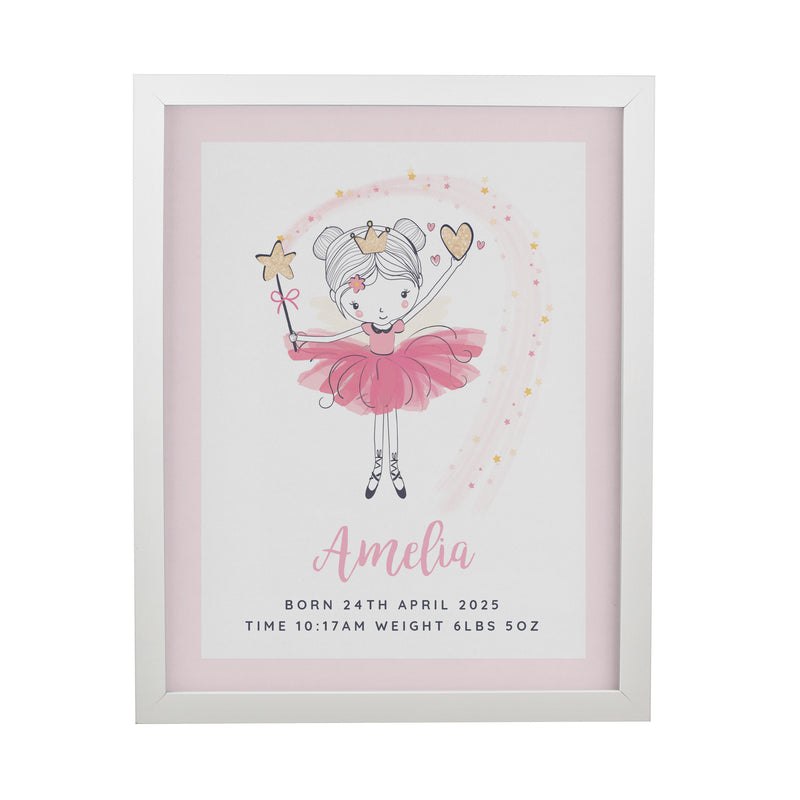 Personalised Princess Ballerina White Poster Frame