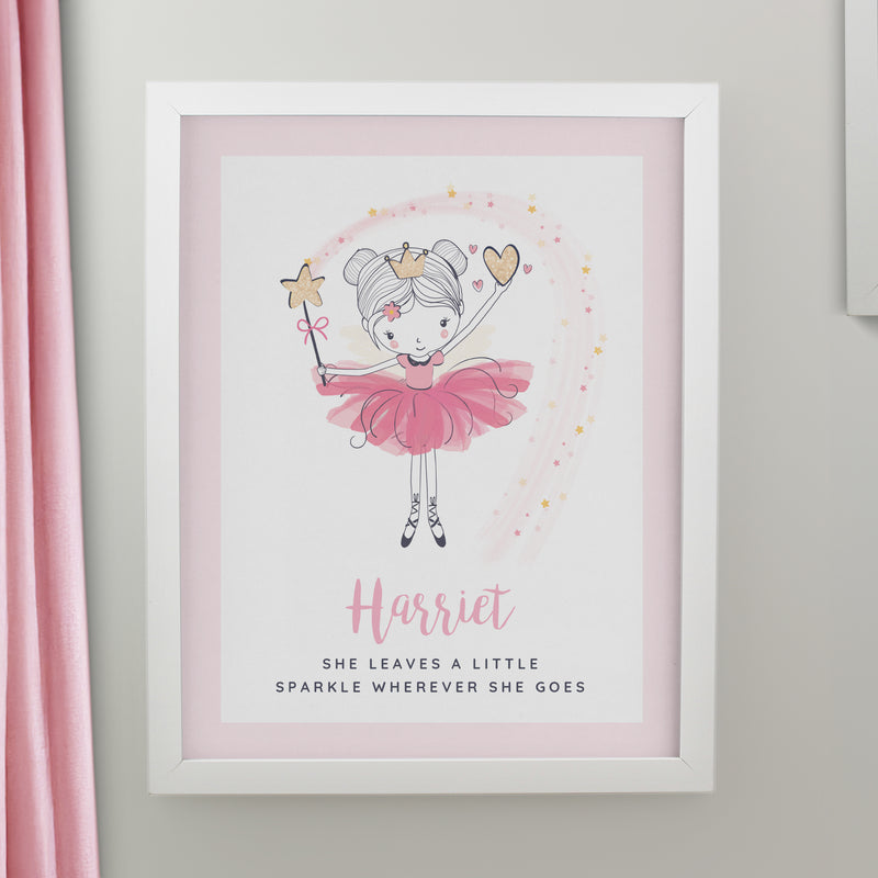 Personalised Princess Ballerina White Poster Frame