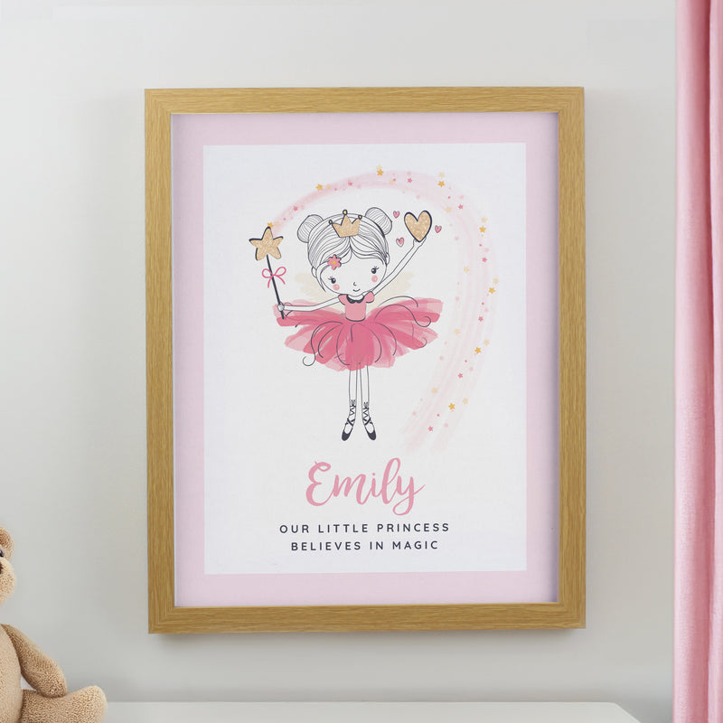 Personalised Princess Ballerina Oak Poster Frame