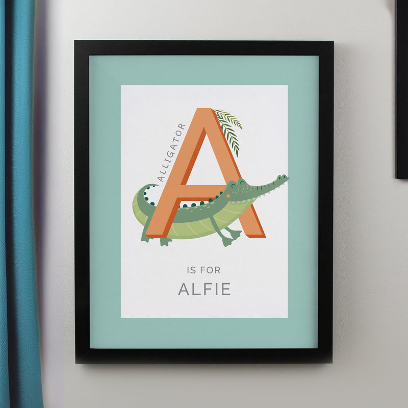 Personalised Animal Alphabet Black Poster Frame