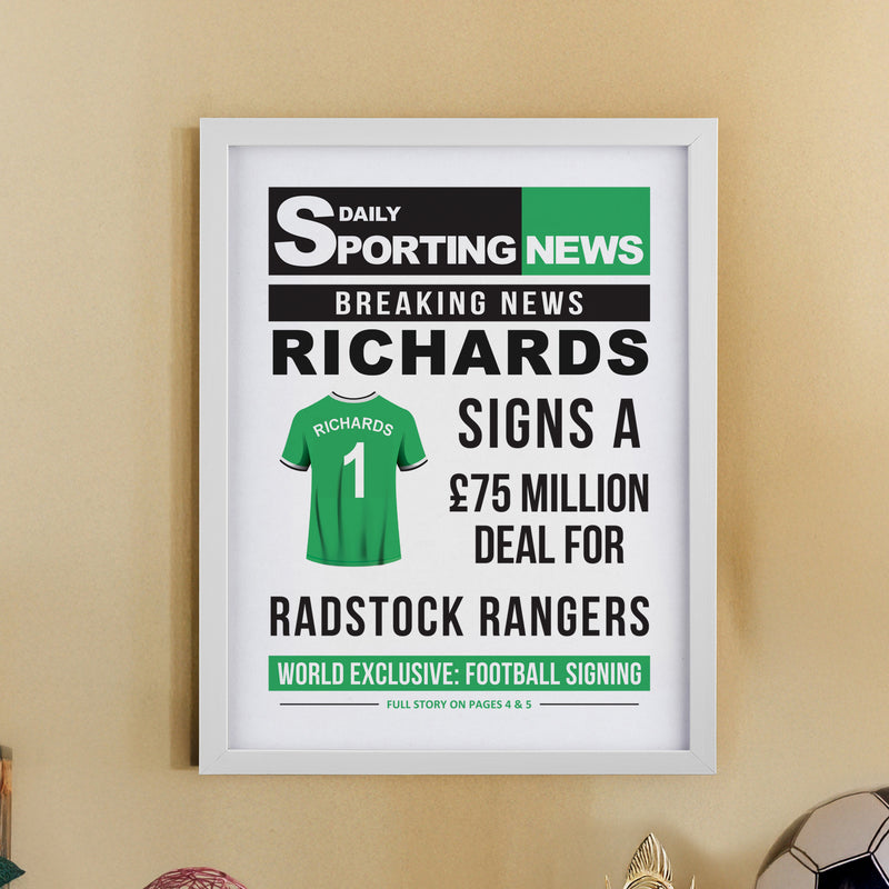 Personalised Football News White Poster Frame