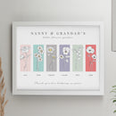 Personalised Birth Flower Family of 6 White Framed Print