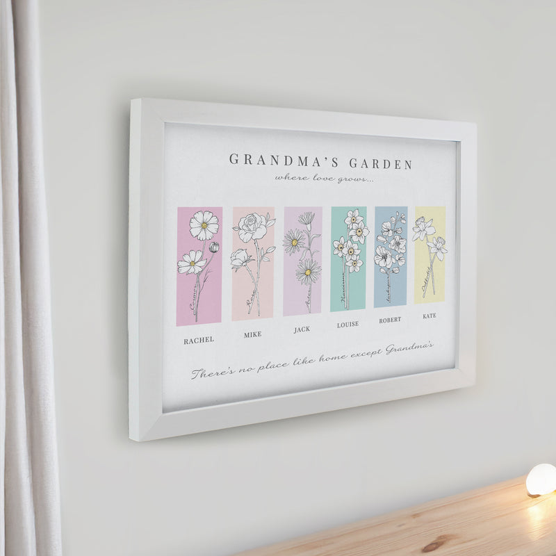 Personalised Birth Flower Family of 6 White Framed Print