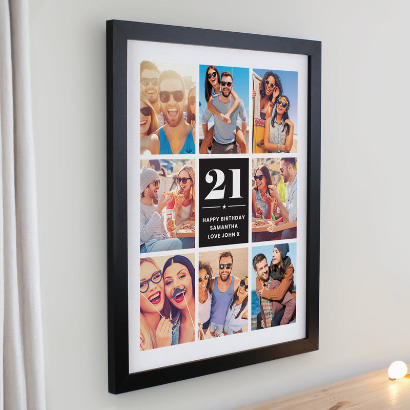 Personalised Big Number Multi Photo Upload Black Poster Frame