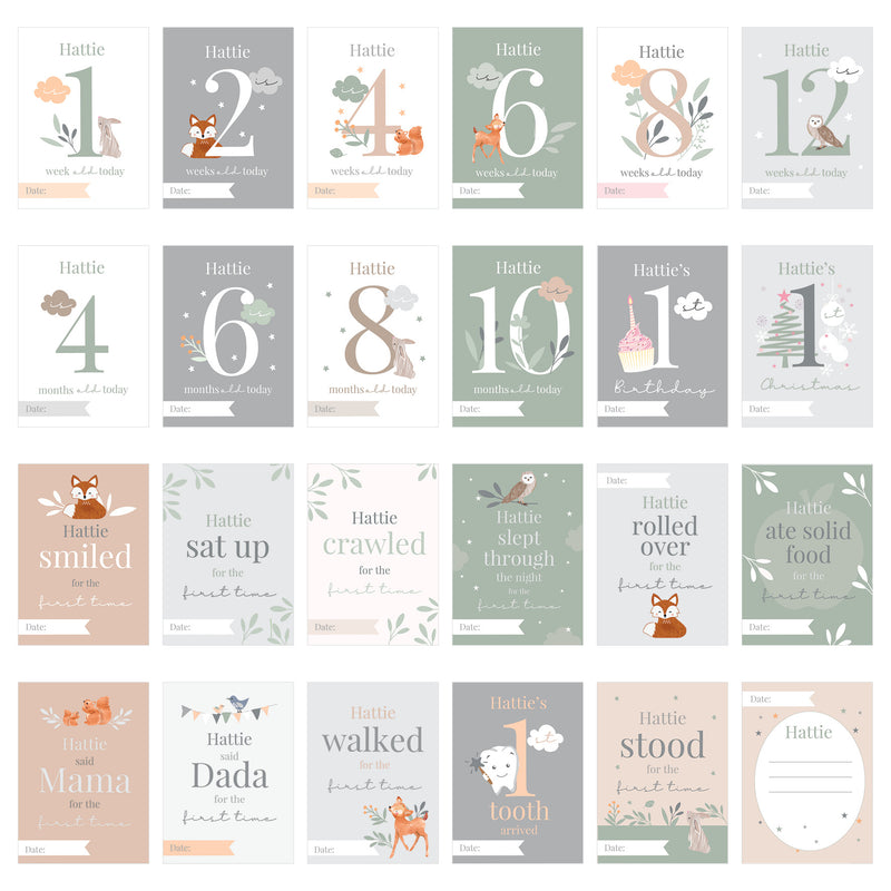 Personalised Woodland Animals Baby Milestone Cards