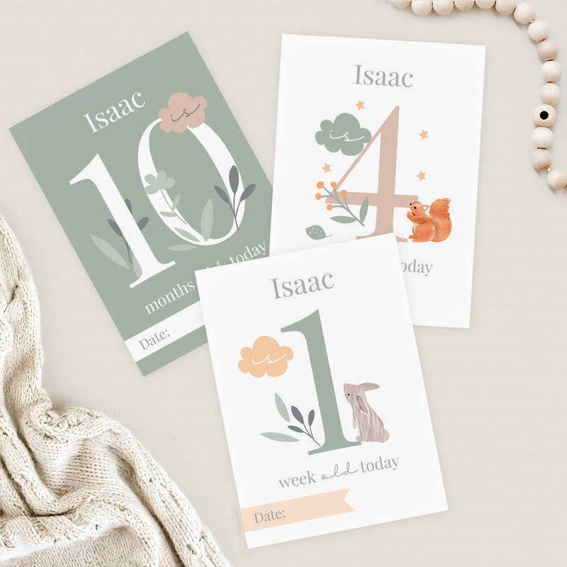 Personalised Woodland Animals Baby Milestone Cards