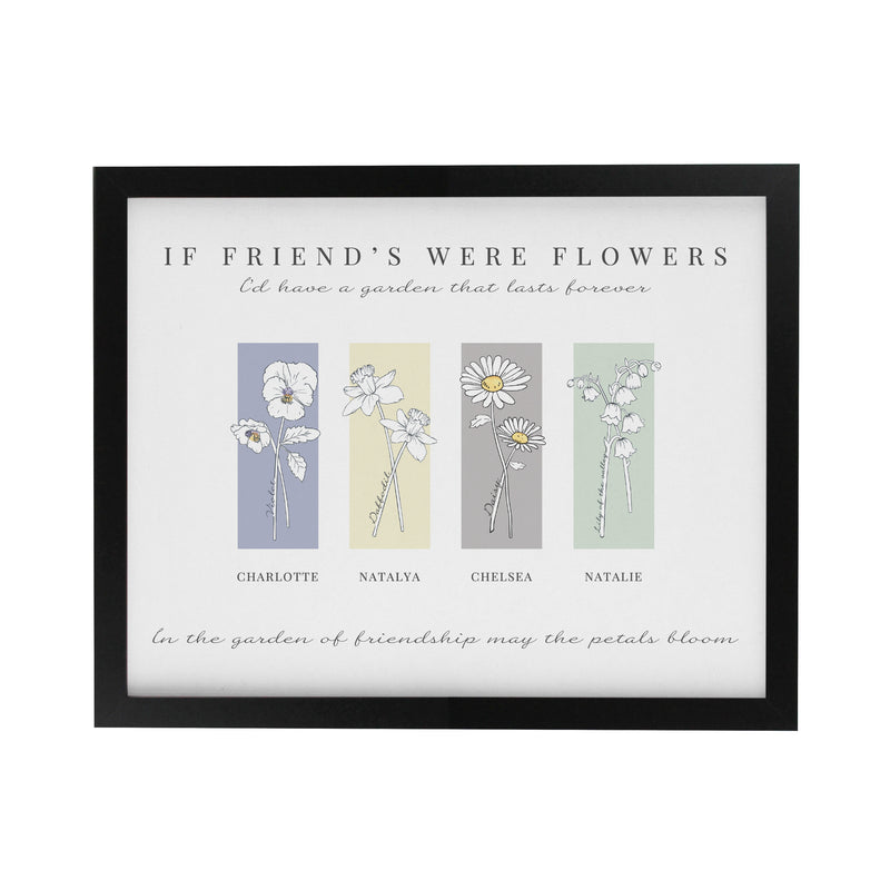 Personalised Birth Flower Family of 4 Black Framed Print