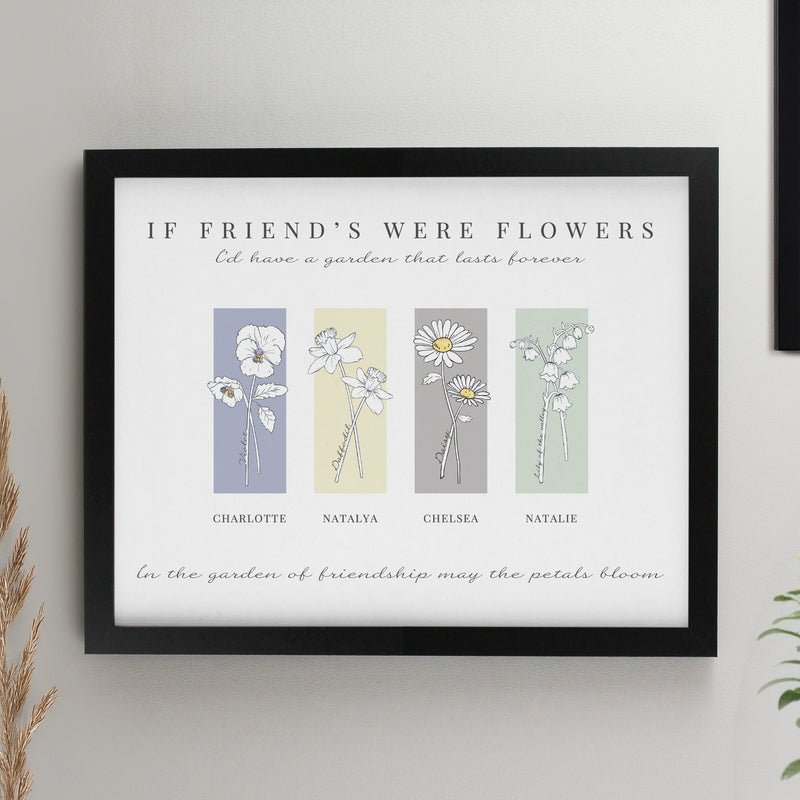 Personalised Birth Flower Family of 4 Black Framed Print