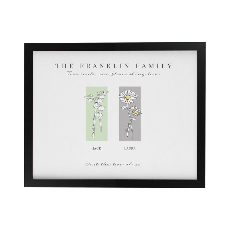 Personalised Birth Flower Family of 2 Black Framed Print