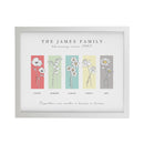 Personalised Birth Flower Family of 5 White Framed Print
