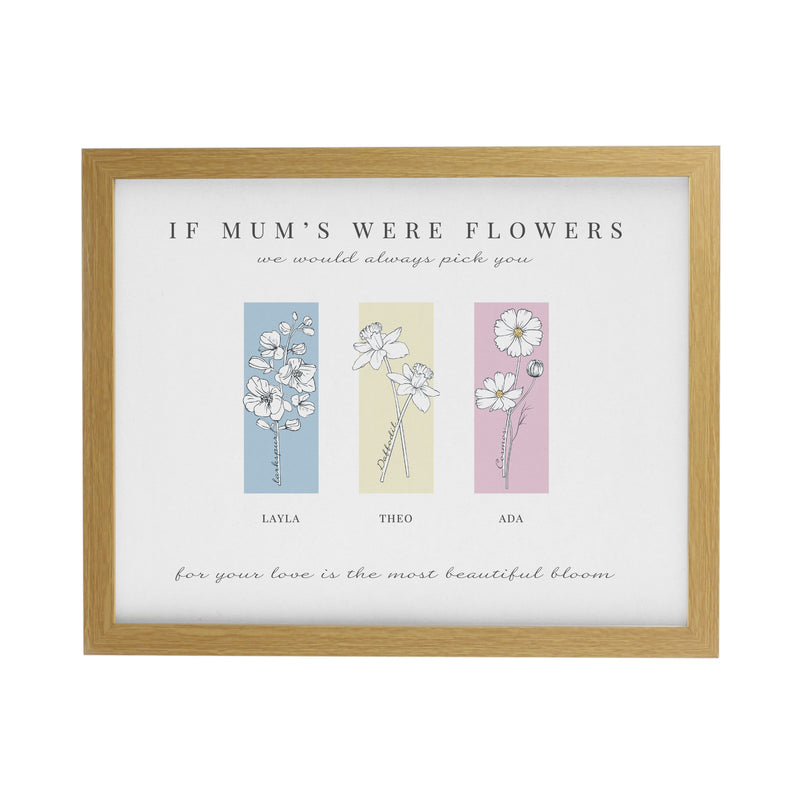Personalised Birth Flower Family of 3 Oak Framed Print