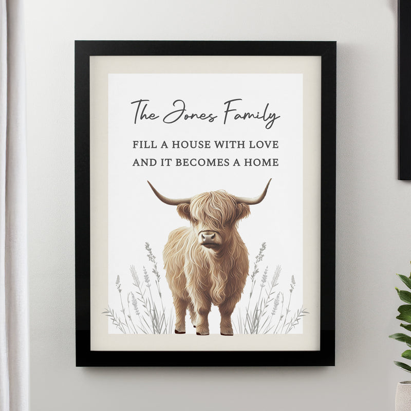 Personalised Highland Cow Black Poster Frame