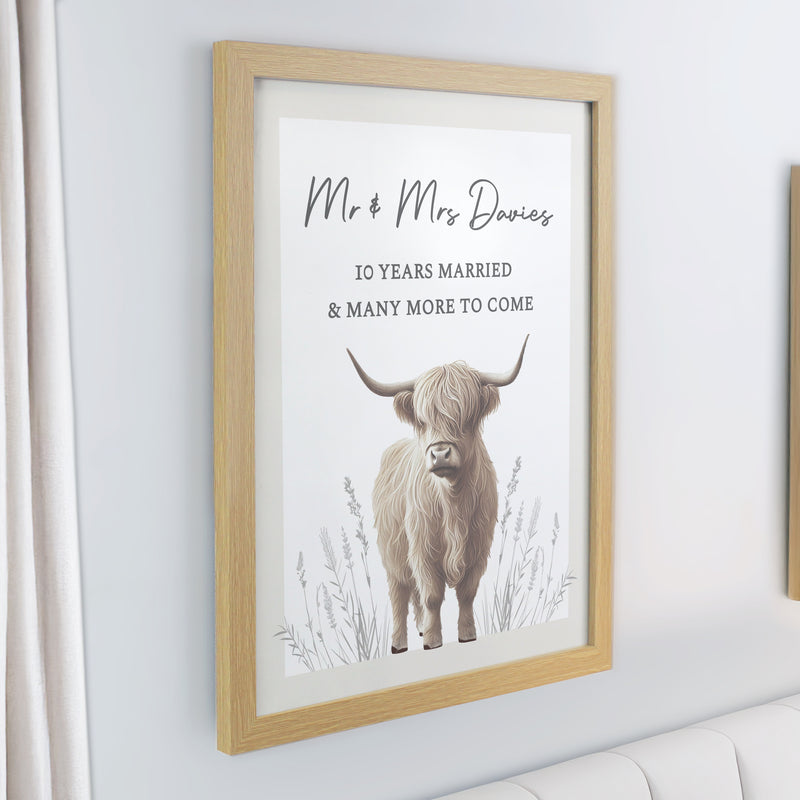 Personalised Highland Cow Oak Poster Frame