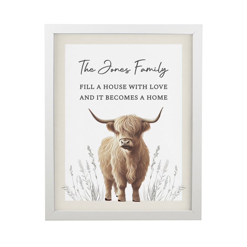 Personalised Highland Cow White Poster Frame