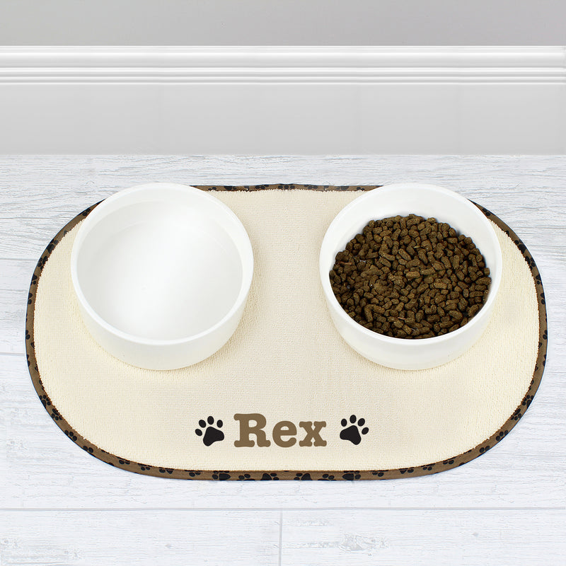 Personalised Microfibre Paw Print Pet Bowl Mat