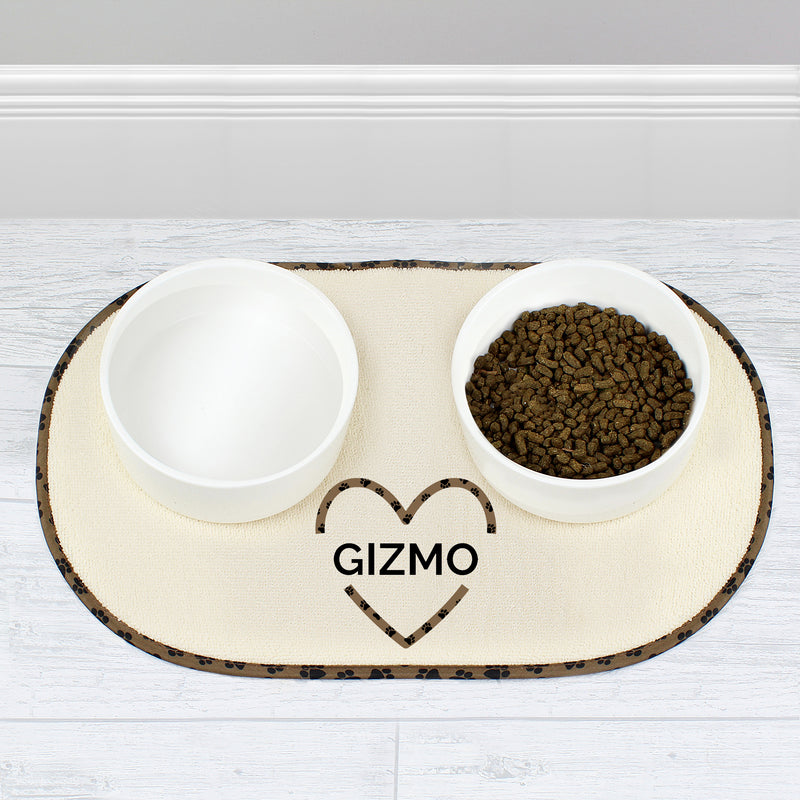 Personalised Heart Microfibre Pet Bowl Mat