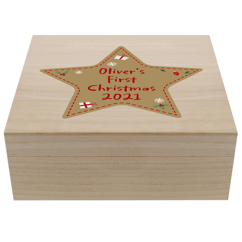 Personalised Christmas Star Large Wooden Keepsake Box